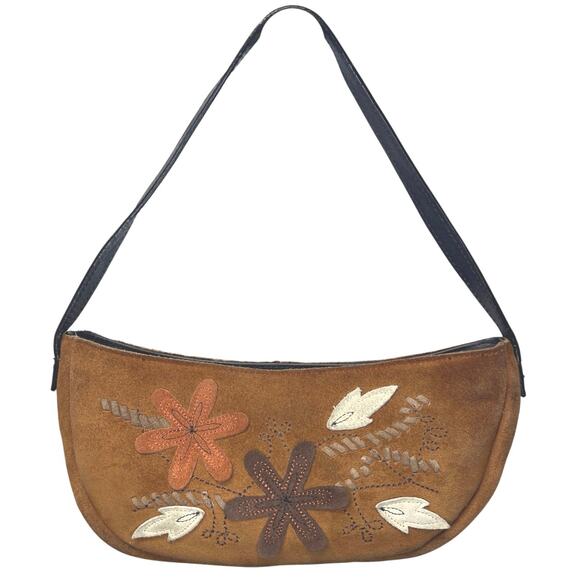 Vintage Avon Y2K 90s Brown Suede Floral Leaf Cutouts Purse Mini Handbag Boho - Picture 1 of 9